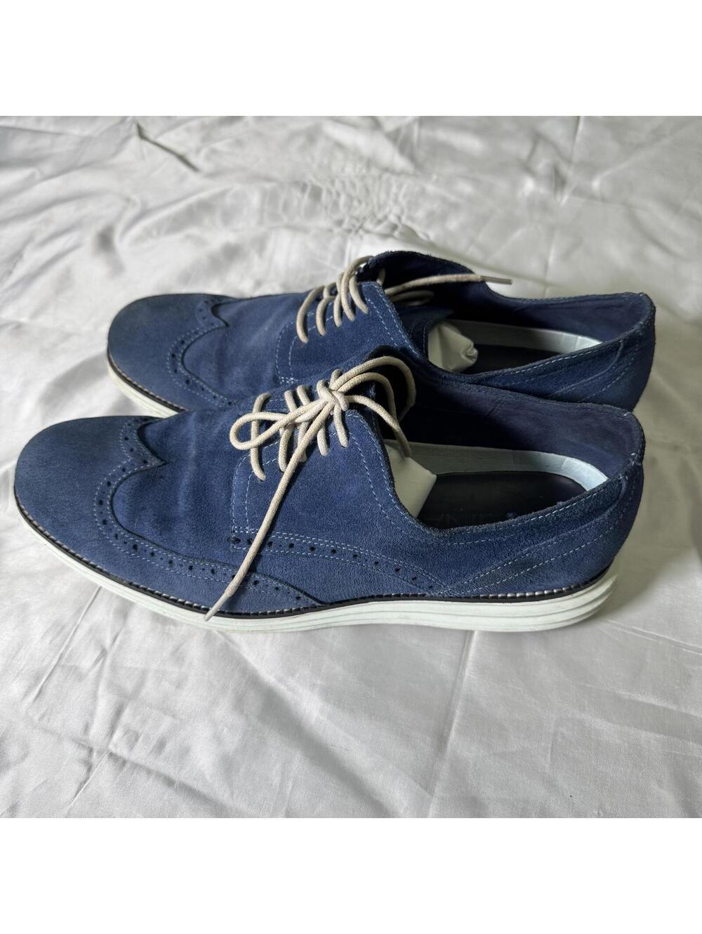 Men's Blue Suede Wingtip Dress Shoes Cole Haan Grand OS 11 Mens - Picture 4 of 8